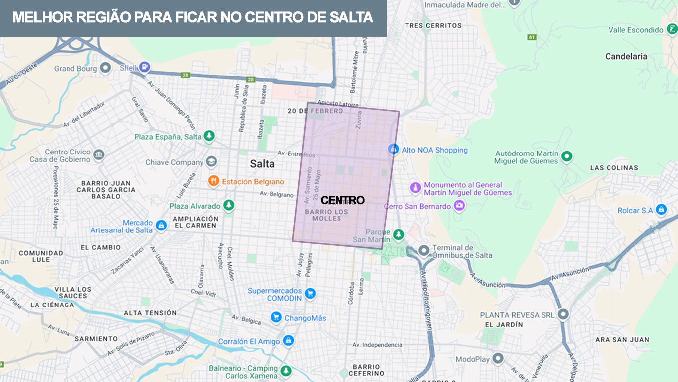 onde-ficar-em-salta-centro-1 Mapa demarcando em roxo a melhor região para ficar no centro de Salta.